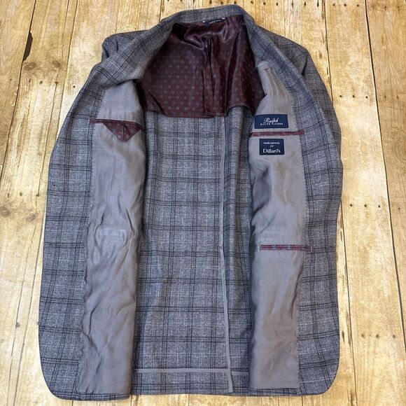 Ralph Lauren Wool Silk Linen Blazer Unstructured Gray Glen Plaid Windowpane 40L - Picture 4 of 11